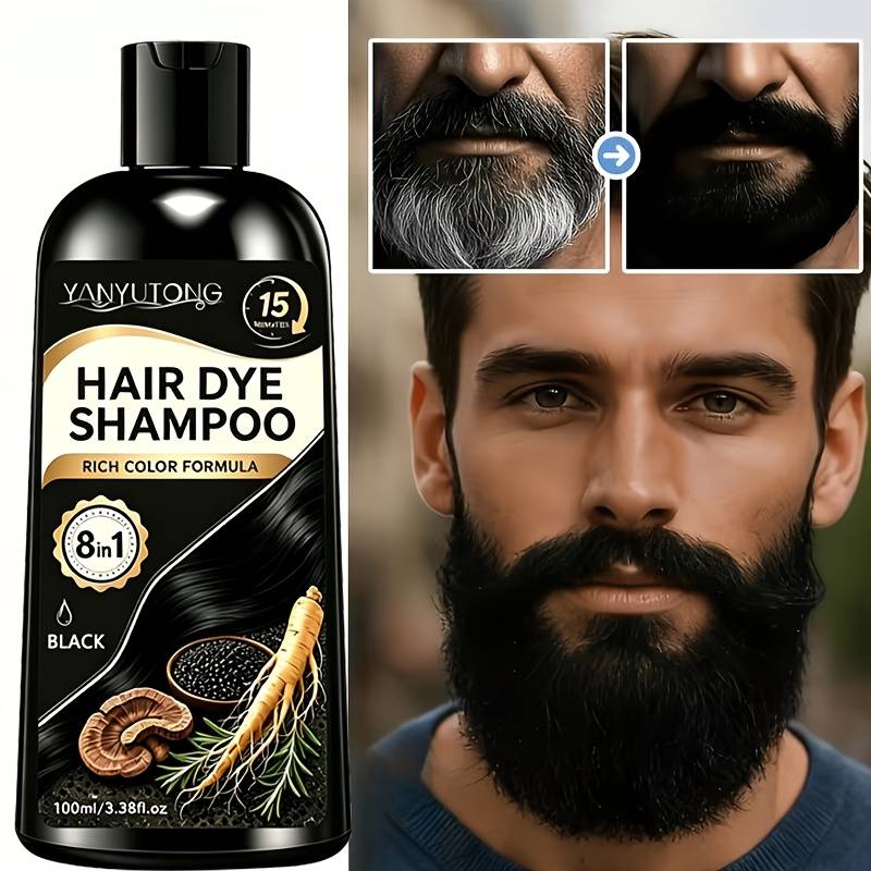 Dual-effect Men's Beard Dye Shampoo, Convenient And Fast Beard Dye, Natural Plant Pigments, Long-, Quickly Covers Gray Hair