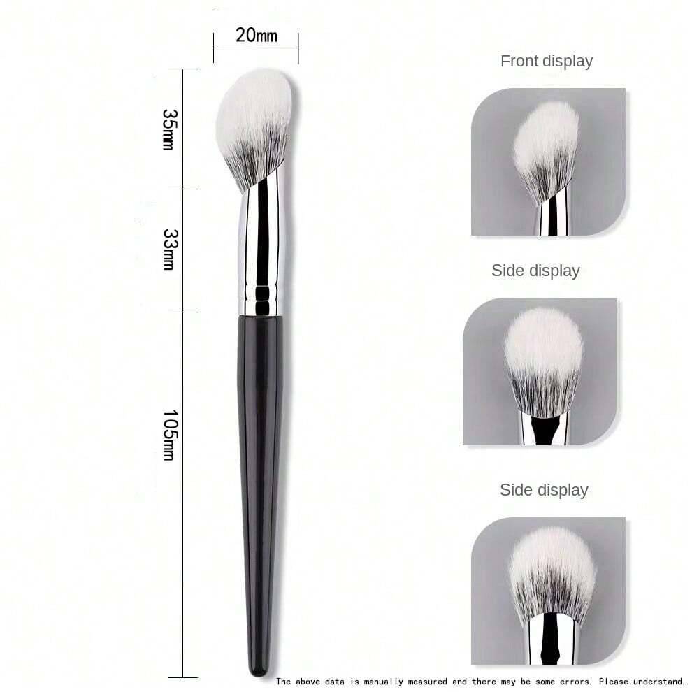 1pc Angled Blush Brush Goat Hair Blending Cheek Blusher Makeup Tool,Foundation Brush,Concealer Brush,Contour Brush,Bronzer Brush,Powder Brush svart