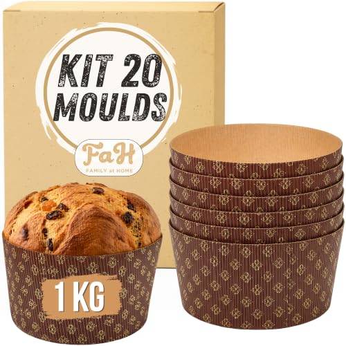 FAH Premium 1 kg hög panettonform (20 st) – professionell våg, ren cellulosa mikrovågsugn korrugerat papper, värmebeständig 220 °C