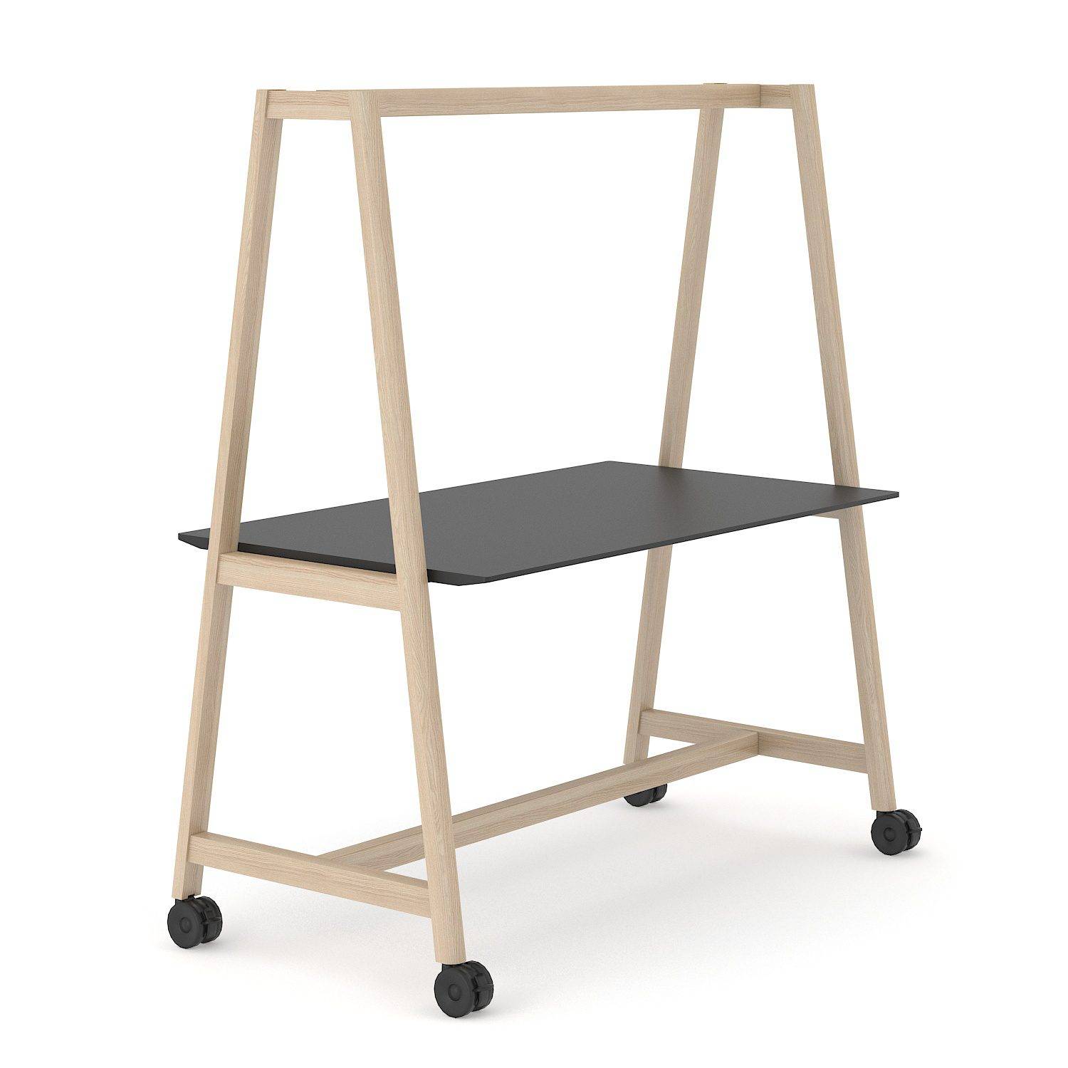 Nova Wood Multipurpose Bord, massivt asketræ med hjul - 180 x 90 cm Hvid HPL/Hvid Hvid Sortbejdset Ask.