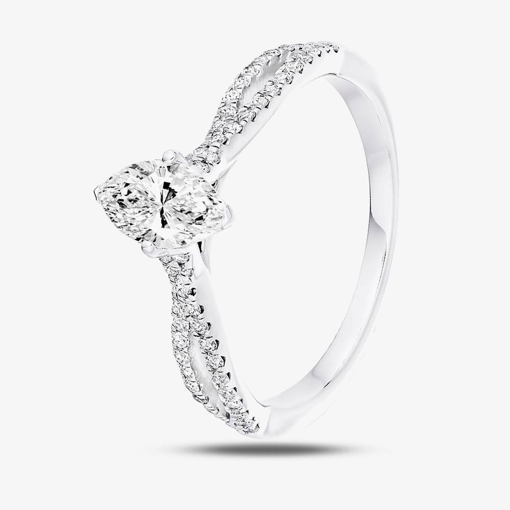 Platinum Split-Shoulder Marquise Diamond Engagement Ring (M) ENG6172 - Silver