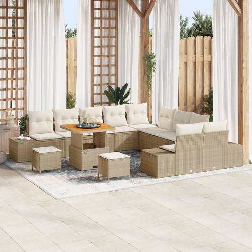Trädgårdsoffset med kudde med lagring 13 pcs Beige Poly rattan