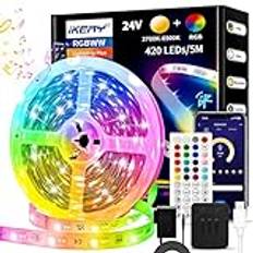 IKERY LED Strip 5M LED-Remsa med Appstyrning, RGB LED Stripes Bluetooth-Anslutning, Musik och Röstsynkronisering, Färgförändring med Fjärrkontroll för Gör-Det-Själv, Rum, Party, Festival (1 Rulle)