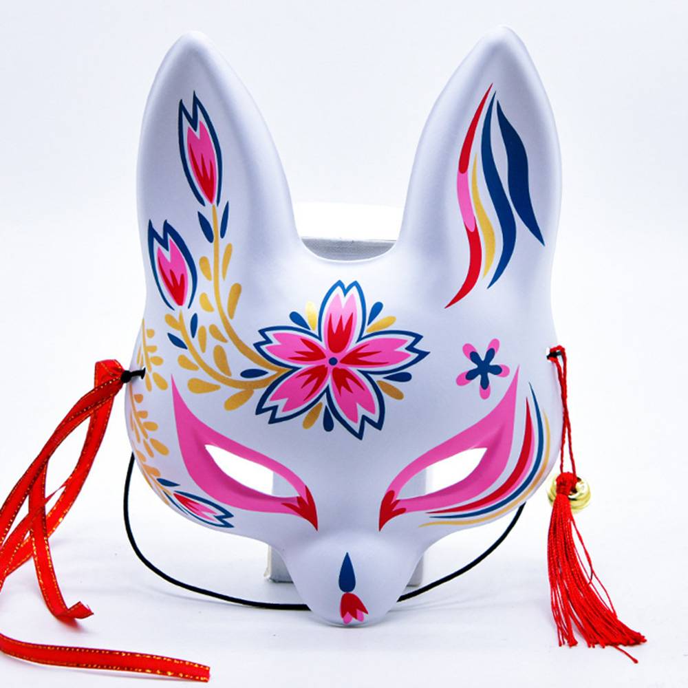 Japanese Foxes Mask Cosplay Hand-Painted Sakura Fox Half Face Cat Masks Masquerade Festival Party Cosplay Props