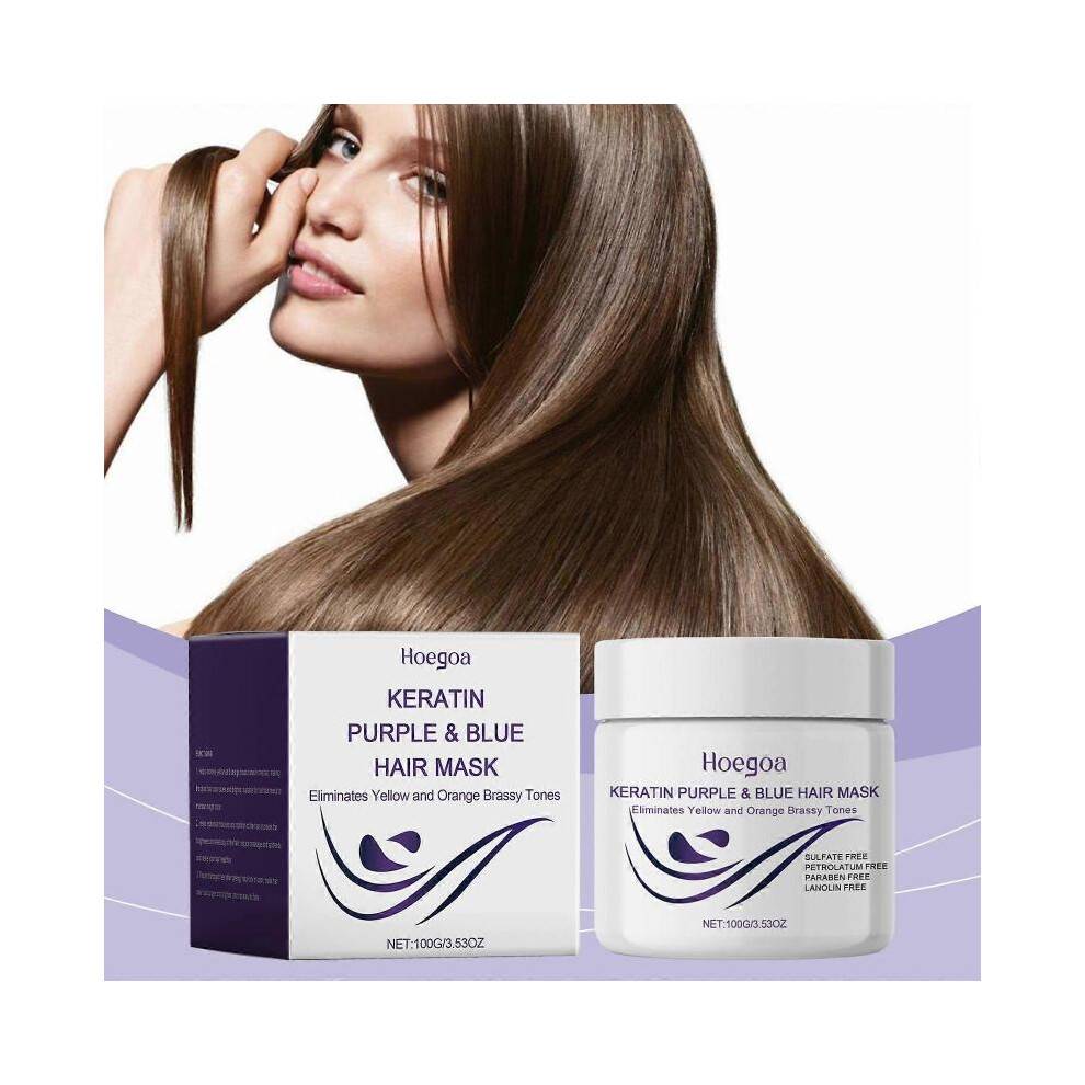 (2pcs) Keratin Purple Hair Mask, Keratin Purple & Blue Hair Mask, Protein Deep Conditioner Treatment For Dry and Damaged Brassy Hair