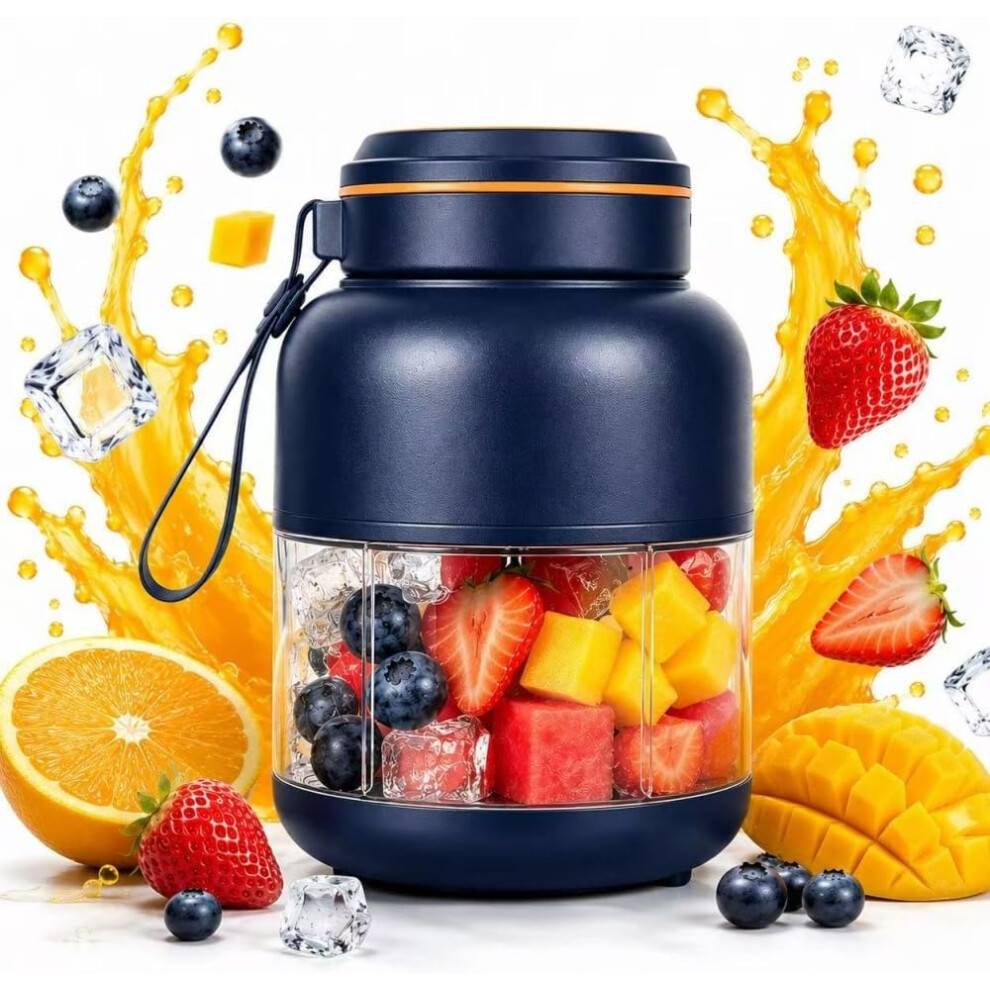 (Navy, 28oz) Bærbar Juicer Blender Kop, Genopladelig Smoothie Maker med Rustfrit Stål Blade