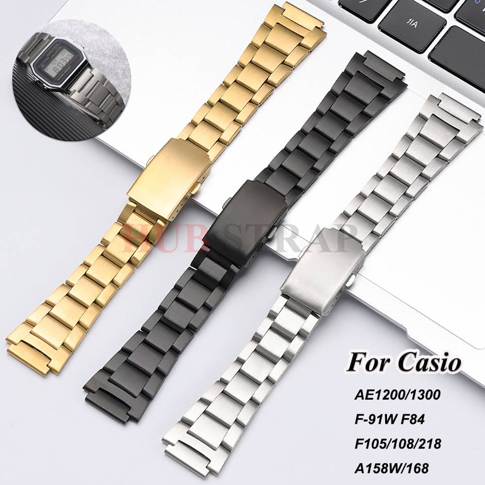 Stainless Steel Watchband for Casio AE1200/1300 18mm Strap for F-91W F84 F105/108/218 A158W/168 Men Women Metal Bracelet Belt