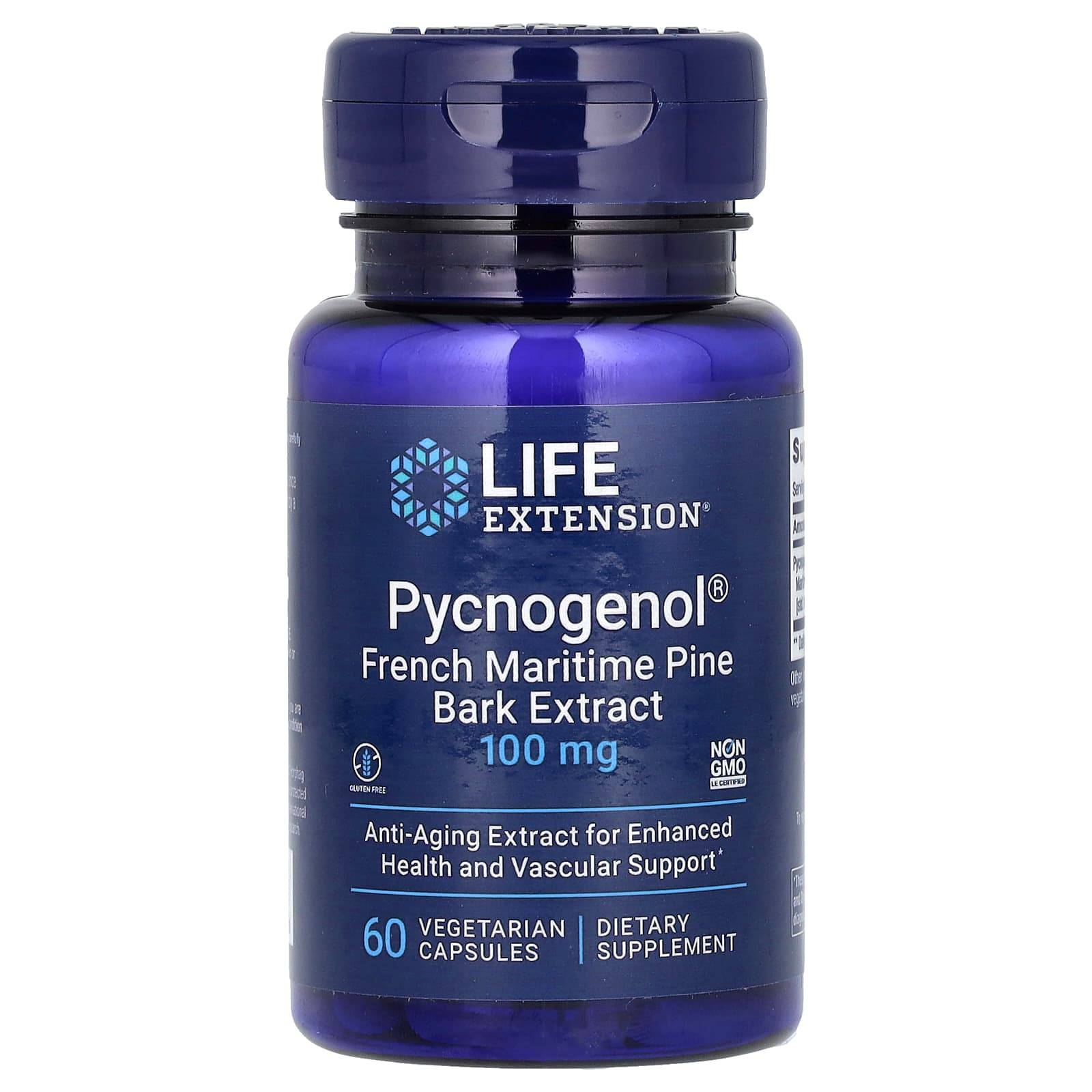 Pycnogenol, Extrakt av fransk maritim tallbark, 100 mg, 60 vegetariska kapslar