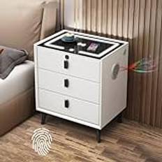 Nattduksbord med 3-färgs LED-lampor och trådlös laddningsstation, Modernt sängbord med USB-portar, Uttag och smarta högtalare, för vardagsrummet i sovrummet(VIT,3 drawers)