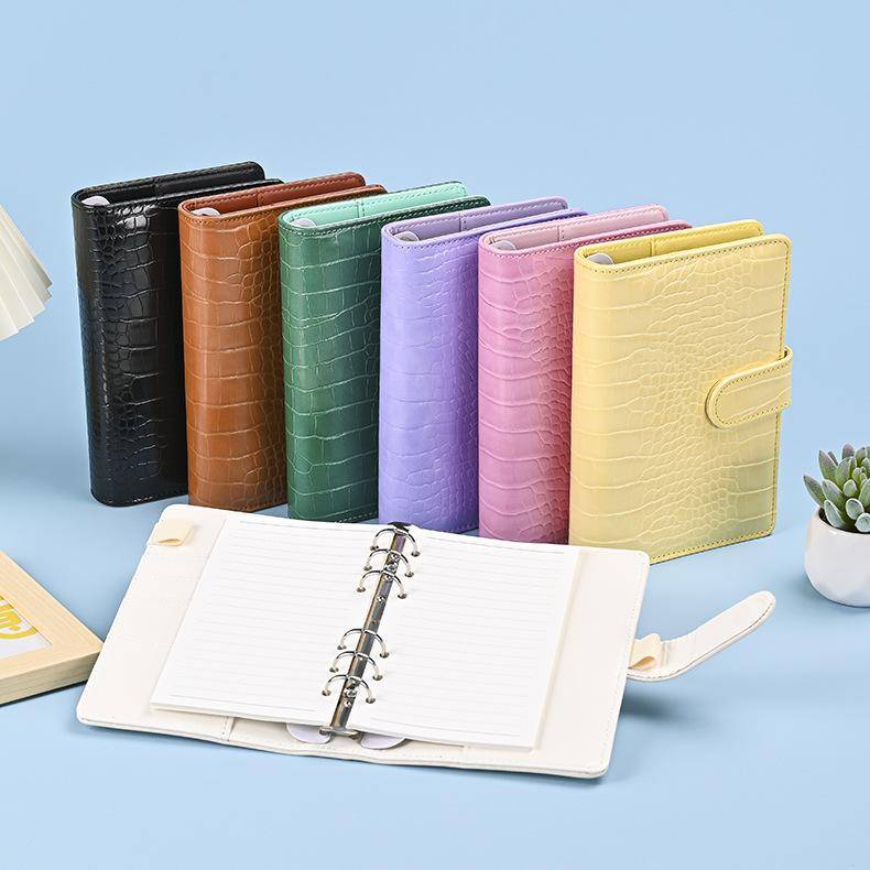 A5 A6 A7 Krokodilfärg 6-hålsbindare PU Klämma på Anteckningsbok Läder Lösblad Anteckningsboksskydd Anteckningsböcker Dagbok Kontorsmaterial beige
