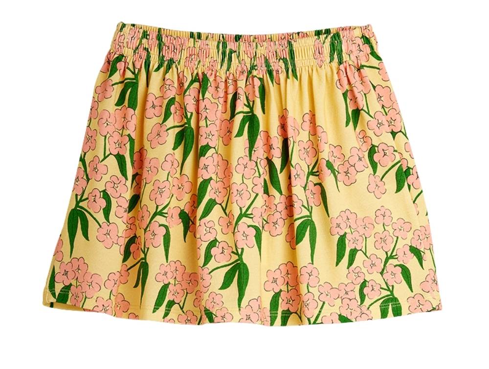 Mini Rodini Nederdel Gul Med Blomsterprint Og Elastik i Taljen - Str. 6-7y 116/122cm