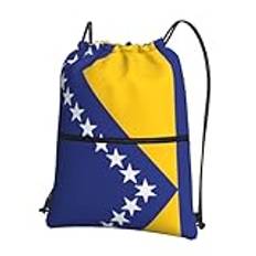 Krysm dragsko ryggsäck dragkedja band Bosniens och Hercegovinas flagga väska för utomhus fritid yoga gym simning resor fitness sport, Svart, One Size, Ryggsäckar för dagsutflykt