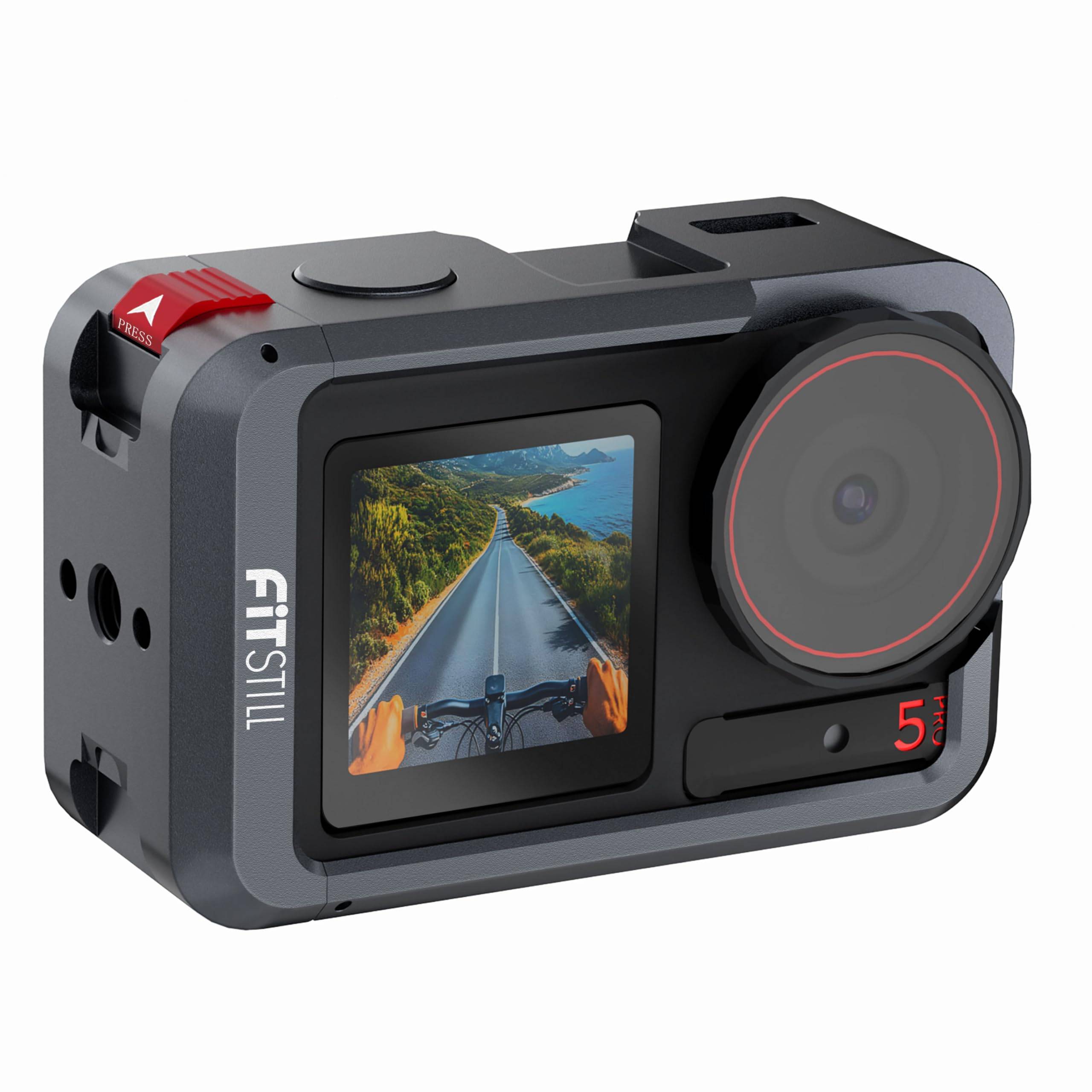 FiTSTILL Aluminum Frame Protective Cage for DJI Osmo Action 5 Carrying Hard Shell Case with Silicone Lens Cover Metal Compatible with Action 5