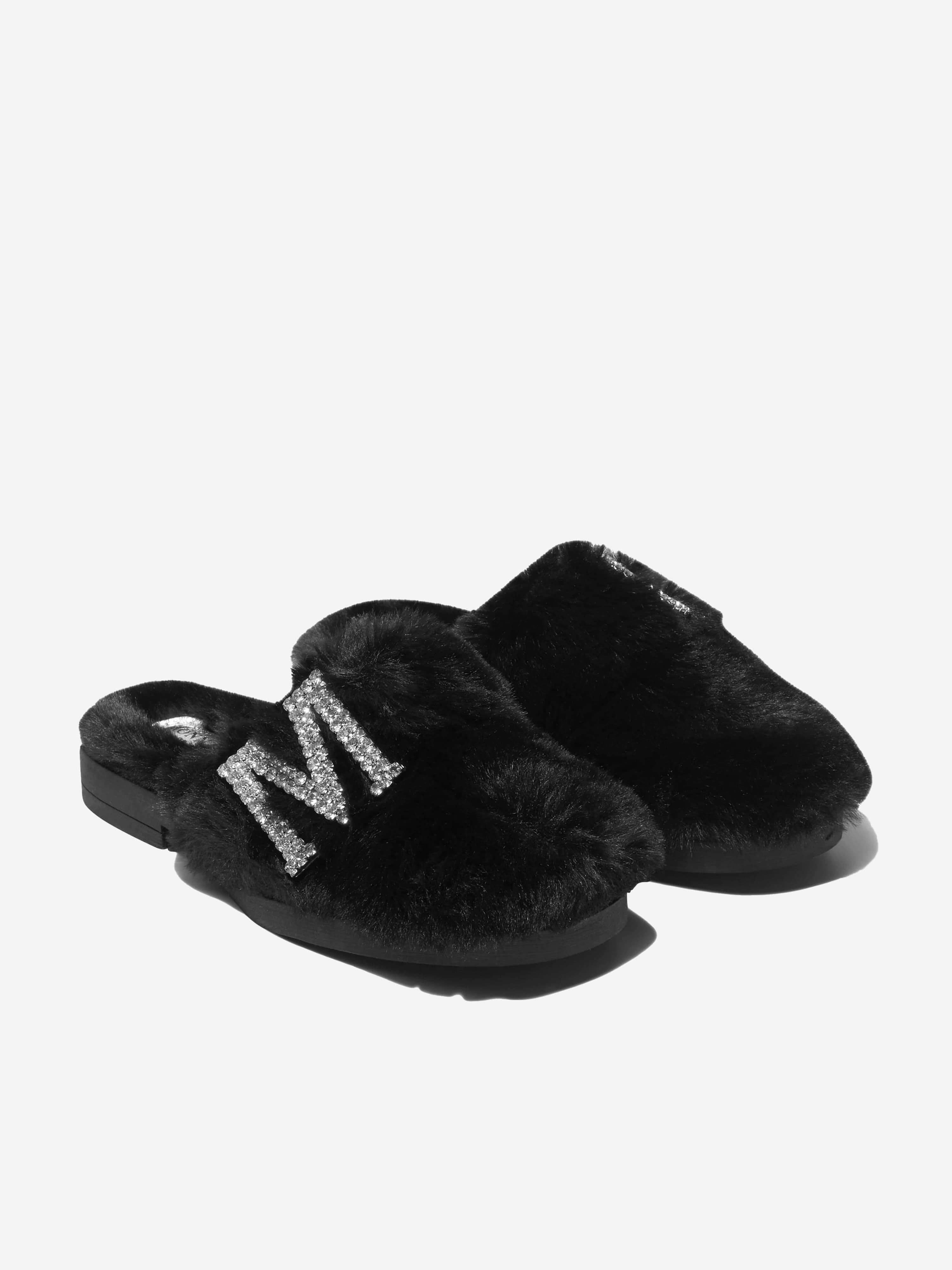 Monnalisa Girls Faux Fur Mules - Black / EU 28 UK 10 (EU 28 UK 10)