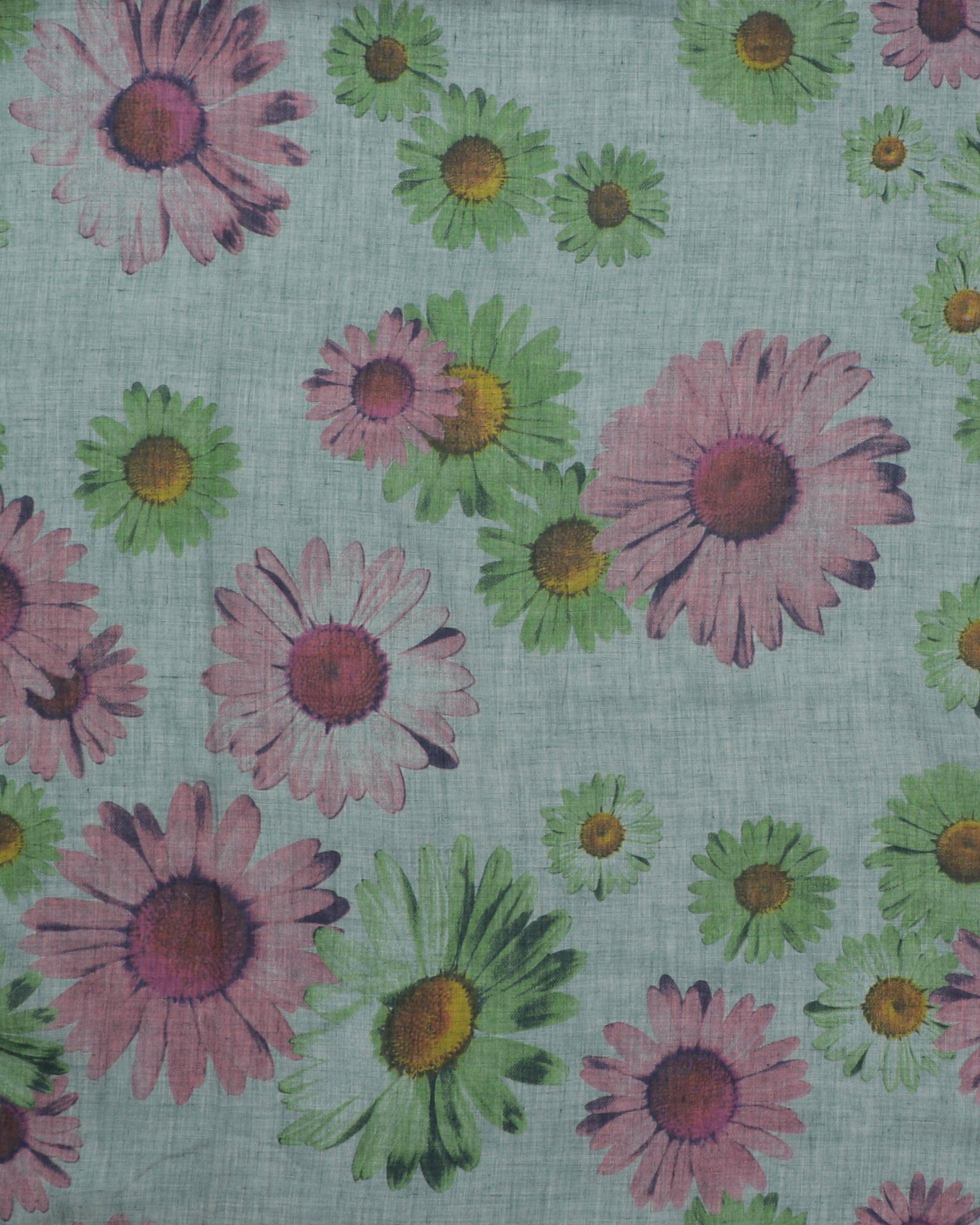Semitransparent levendel og grønne blomster - Viskose/polyester - 25% Polyester, 75% Viskose