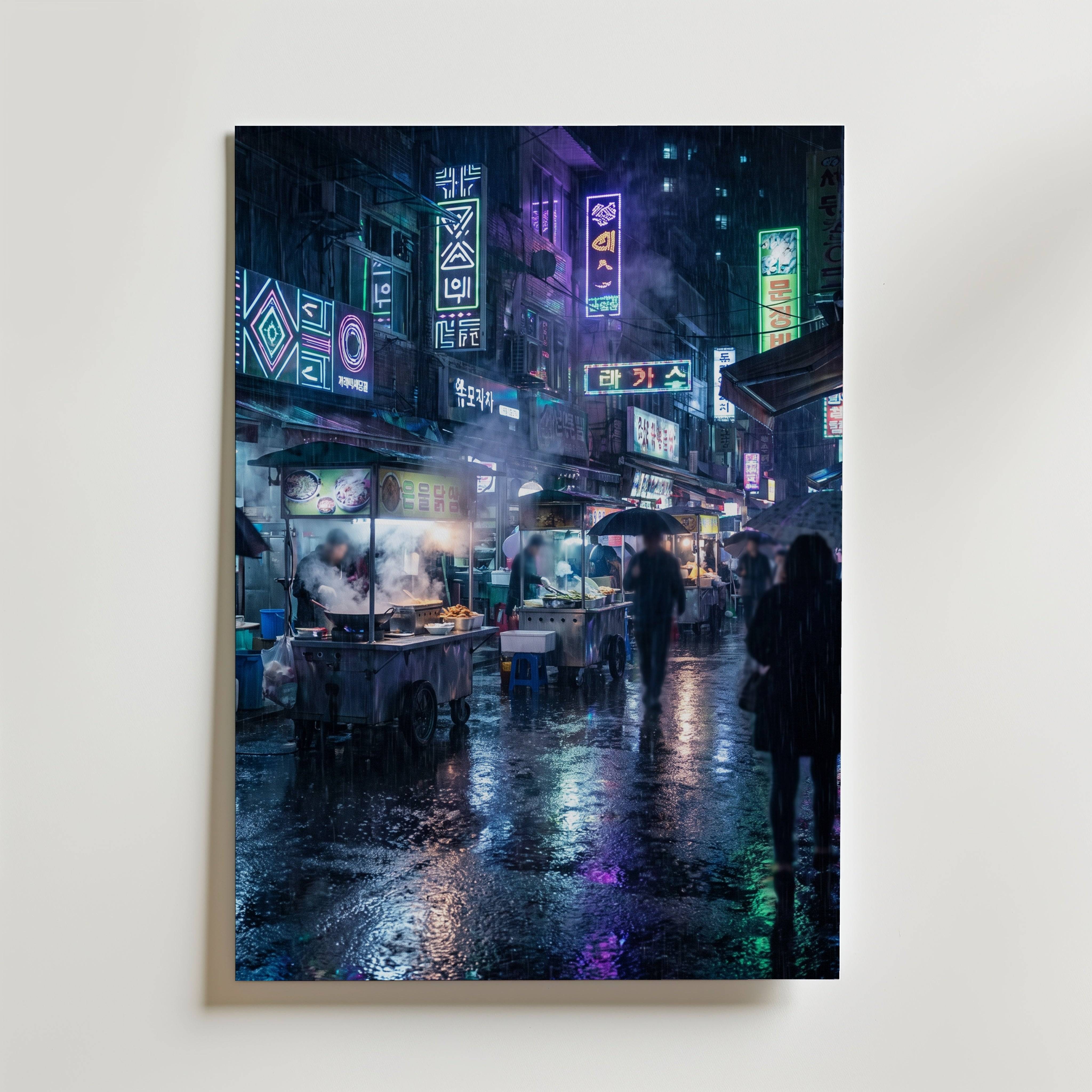 Neon Night Market Poster - Fine Art Poster 100x140 cm Utan passepartout