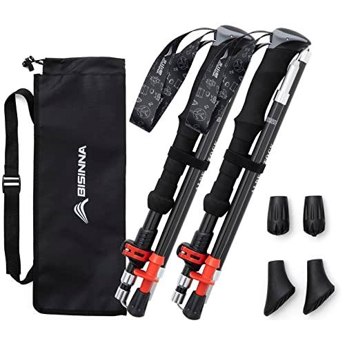 BISINNA Kolfiber vandringsstavar 2 st/set lätta hopfällbara och justerbara promenadstavar snabblåssystem promenadkäppar för camping vandring backpacking resor bergsklättring