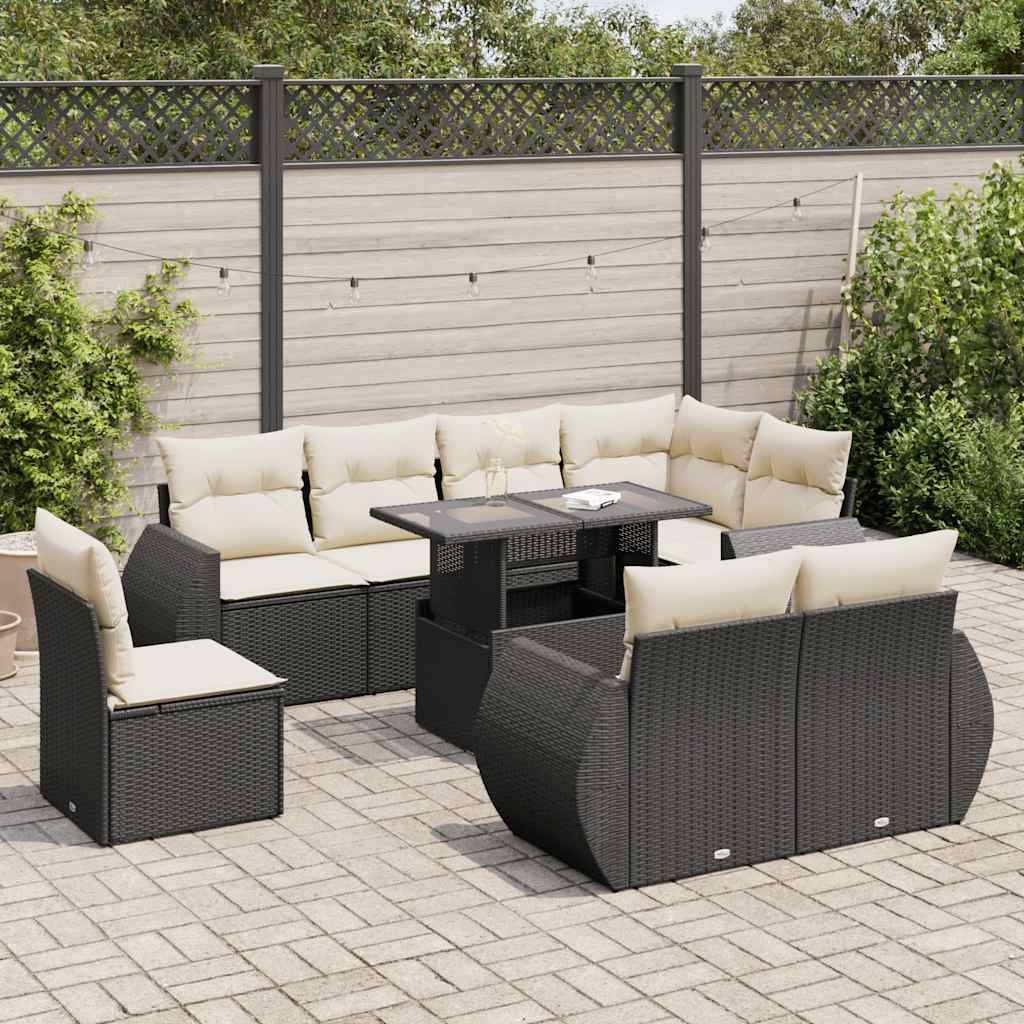 Sofasæt Til Haven 9 Dele Med Hynder Polyrattan - Sort og cremefarvet / med opbevaring