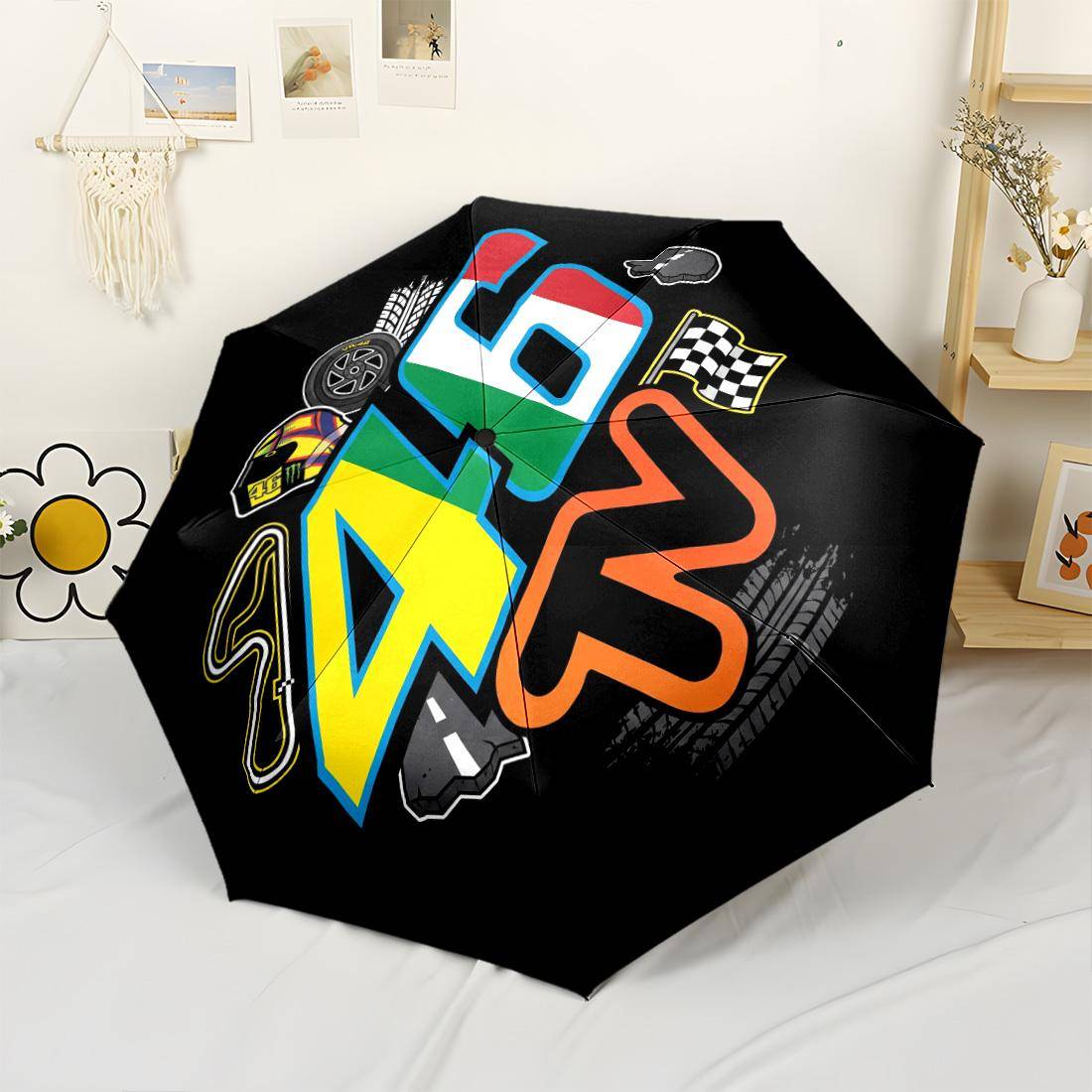 Racing Art Design Automatic Umbrella Compact 8-Rib Lightweight Compact Design Travel Essential Stylish Accessory Spiritual Gift