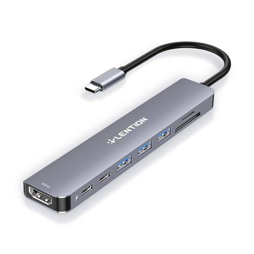 LENTION 8-i-1 USB C-hubb, adapter med 4K 60Hz HDMI, typ C dataport, 100 W PD-laddning, SD/Micro SD-kortläsare, 3 USB 3.0, för 2024-2016 MacBook Pro, ny Mac Air/Surface, mer, (CE18s, rymdgrå)