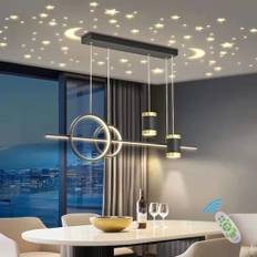 100 cm LED hänglampor Justerbar höjd Matsalsbord Hängande lampa Dimbar med fjärrkontroll Vardagslampa Modern Creative Star Designer Ljuskronor Kök Bar Lights (Svart)