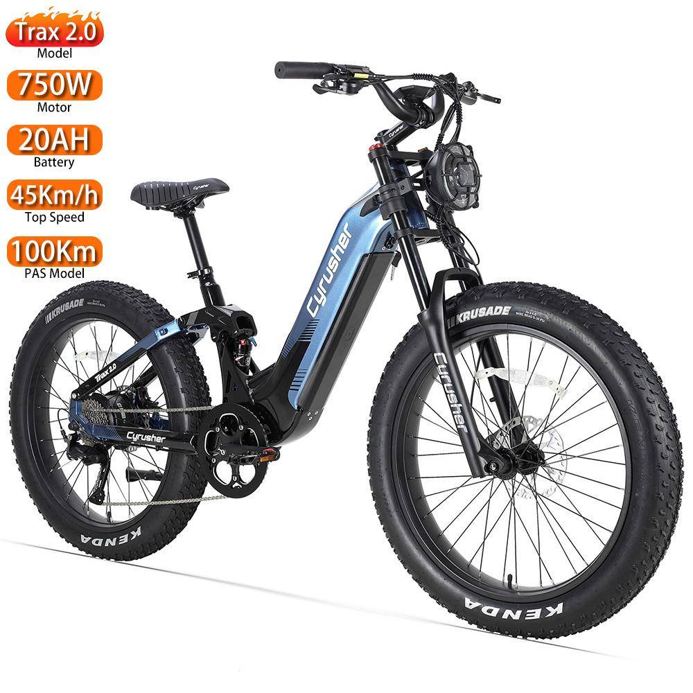 Cyrusher Trax Elcykel 750W Motor Fullt Fjädrad Elcykel 52V 20AH 26  Feta Däck Vuxen E-cykel Hydraulisk Skivbroms Max Belastning 150Kg orange
