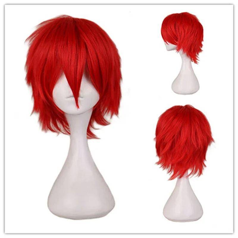 Universell Kort Cosplay-peruk Silver Röd Rosa Blond Gräsgrön Svart Rak Herrperuk för Halloween Cosplay Kostymfest beige