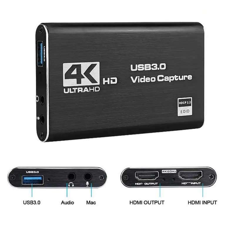 4K 60fps Live HD HDMI to USB 3.0 Video Capture Card Loopout Recorder Grabber Capturing For Xbox PS4 Living broadcast Device HDTV