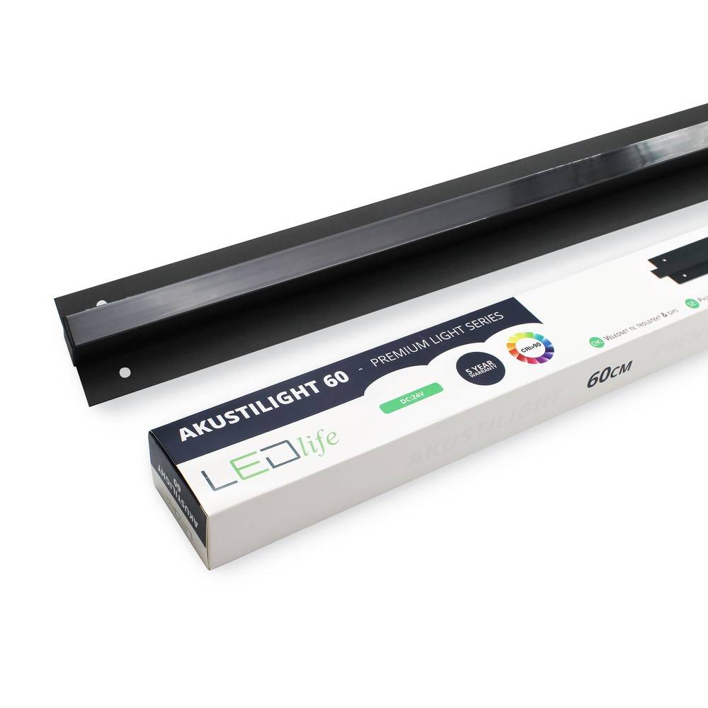LED svart Troldtekt-skena 60 cm - 30W, Akustilight, infälld, 24V - Dimbar : Dimbar, Kulör : Varm