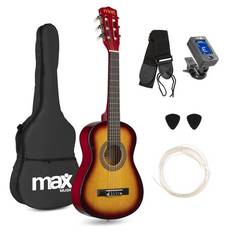 Max  SoloArt barngitarr Junior 1/4 Klassisk Gitarrpaket Sunburst, Komplett nybörjarpaket med klassisk gitarr i mindre format - Sunburst
