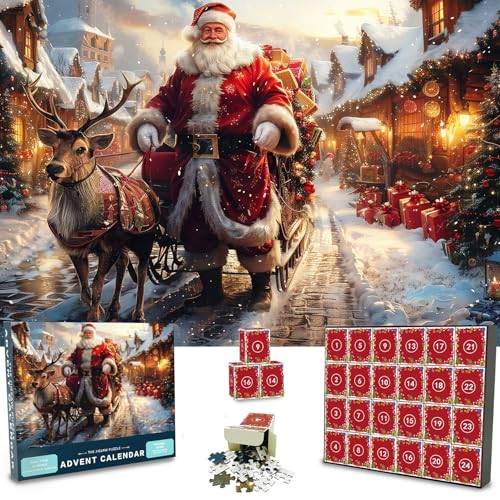 2024 Adventskalender pussel, 24 kartong 1008 bitar jultomtepussel Nedräkningskalender, julklapp, väggdekor, 52 cm X 75 cm