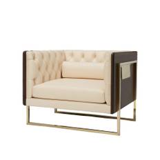 Roll & Hill - The Lair Club Chair - Lænestole - Jenna Lyons - Beige,Træ farvet - Læder/Metal/Træ