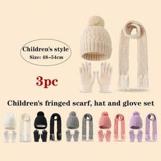 3-pack stickat tjockt och varmt set med mössa, halsduk och vantar för barn, vinter, ananasmönster - Multi-color (8-11Y,3-8Y)