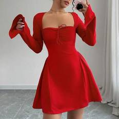 Enfärgad bröstveckad kort klänning, Siddesign, Pure Desire Style, Outdoor Dressing, Internet Famous Hot Girl, Alla hjärtans dag Dating, Nya damkläder - Röd (L,M,S,XL,XS,XXL)