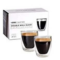 Verre Collection Expresso isolerad glasmugg - set med 2 - kaffemugg - 80 ml Nespresso-mugg med dubbla väggar, set med 2 koppar i glas - kan anpassas till alla espressomaskiner