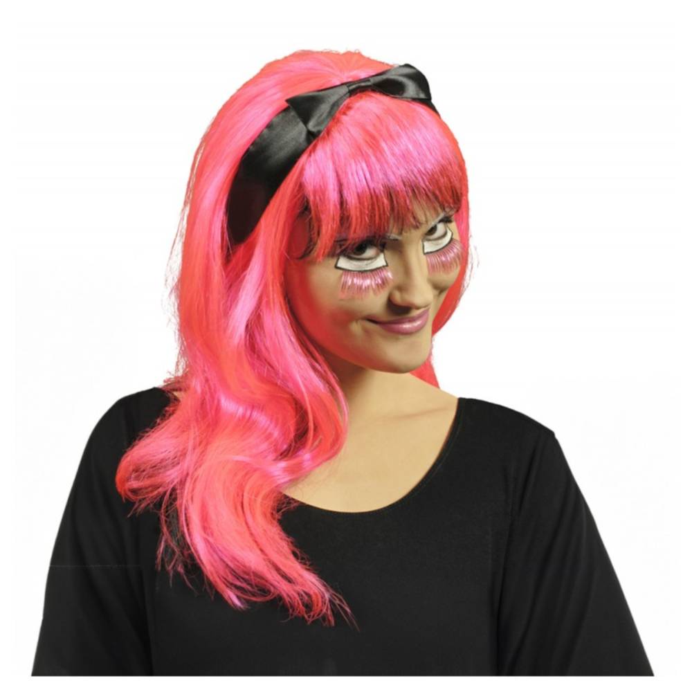 Neon Paryk Med Sløjfe Pink