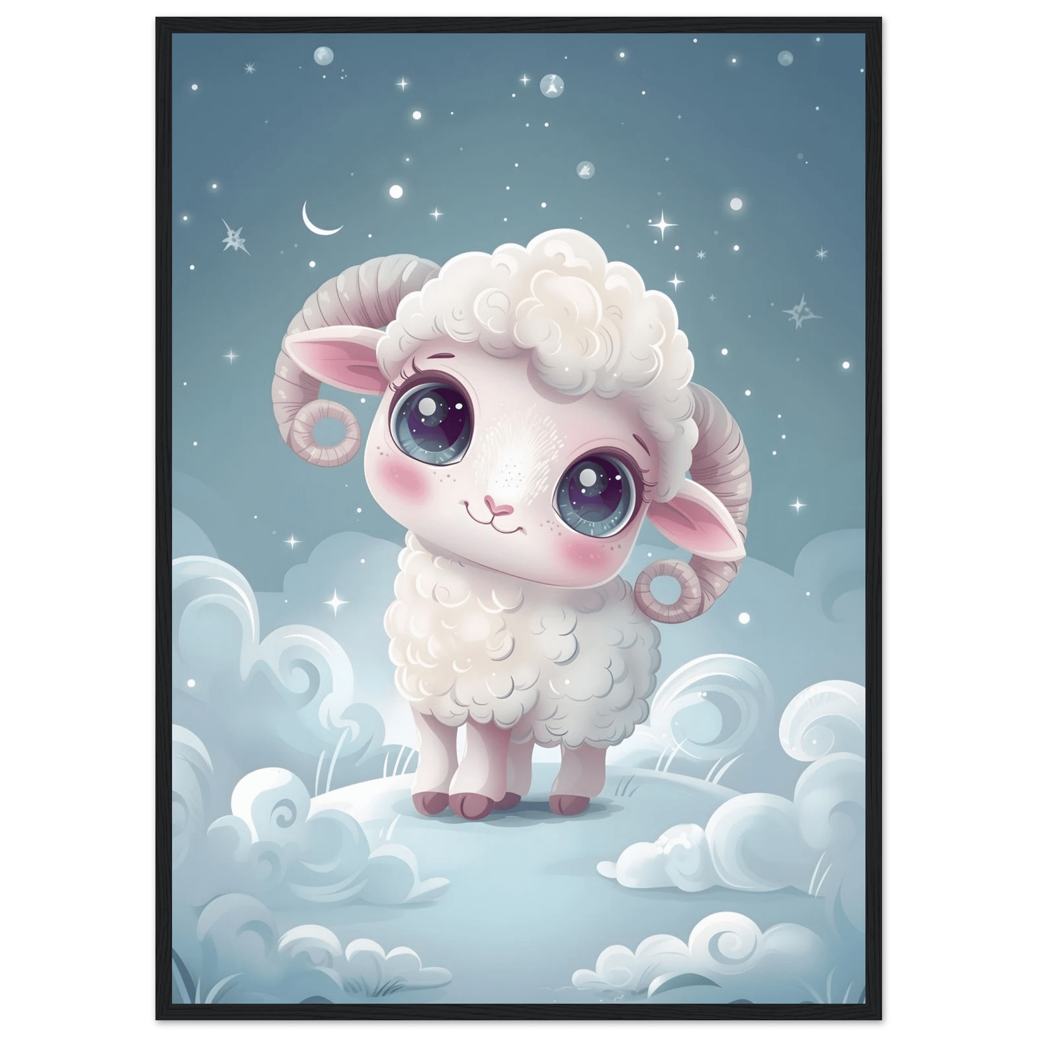Fårposter-50x70 cm / 20x28″ / Med ram / Svart