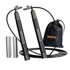 Mogold Speed Jump Rope för crossfit, fitness, boxning och enkel dubbelunder med avtagbara viktblock | hopprep för fitness kvinnor och män premium lagerbollar | obrytbara handtag