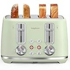 4 Slice Toaster, 1.5" Extra Wide Slots, Retro Stainless Steel Toasters, 6 Browning Options, Auto Shut Off & Frozen Function, Toast Fruit Bread, Bagel & Waffle, Green