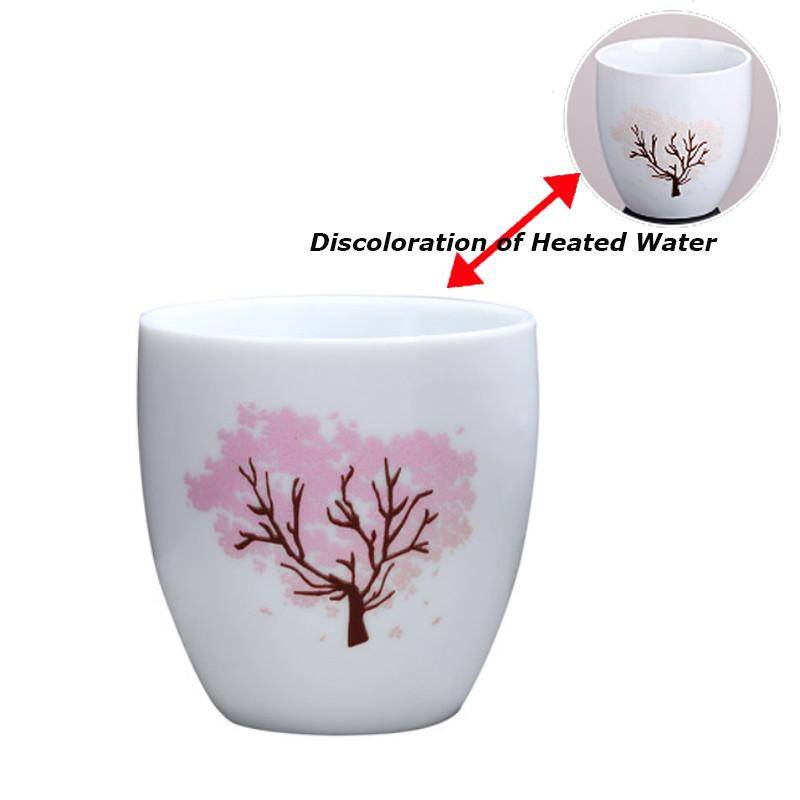 Kreativ Japansk Magisk Sakura Tekopp Varm Kall Temperatur Missfärgning Färgskiftande Tekopp Blomma Keramisk Kung Fu Teservis