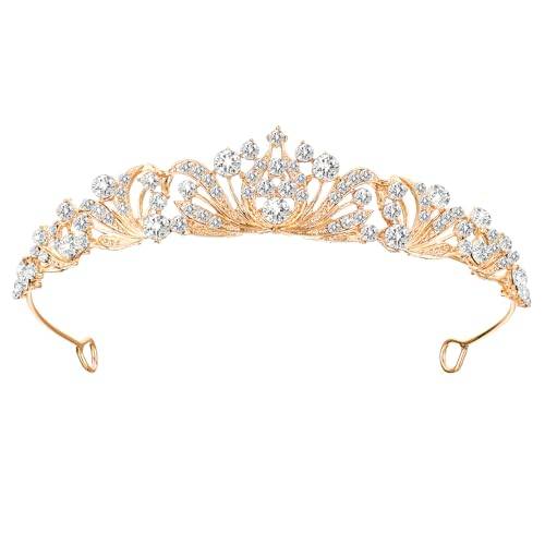 TIESOME Strass Kristall Tiara, Diadem Hochzeit Krone Stirnband Prinzessin Elegante Krone Braut Hochzeit Stirnbänder Abschlussball Geburtstagsfeier Haarschmuck Schmuck Geschenke für Frauen(gold)