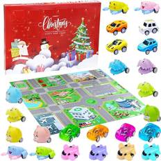 Adventskalender, 24 mini leksaksbilar, dra tillbaka bilar leksaksbilar, jul adventskalender leksaksbil, mini bil julklappar, gåvor barns födelsedag Nyårsafton och jul