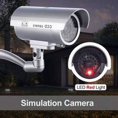 1 st soldriven dummy övervakningskamera med mild vattentätning och rött LED-ljus som blinkar, stöldskydd och inbrottsskydd, inkluderar CCTV-dekal - Silver (1 PC)