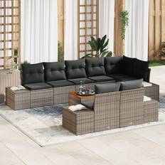 vidaXL 9 Delers Have Sofasæt med Puder Grå Poly Rattan Acacia