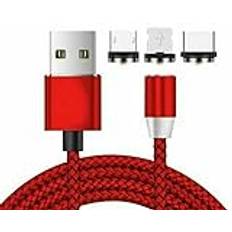 BSSTORE 3IN1 magnetisk USB-kabel 2 meter lätt Micro Usb Usb Usb-C Anslut varje typ av enhet genom att ersätta magnetiska huvuden med Led (röd)