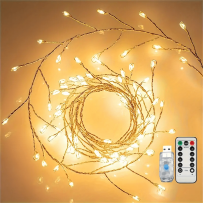 1 st 50/100LED koppartrådsljusslinga med smällare, USB-driven inomhusdekorativ ljuskälla med fjärrkontroll, lämplig för sovrum, blomstergirlanger, trä (1st-3,5M-50LED(-01),1st-5M-100LED(-02))