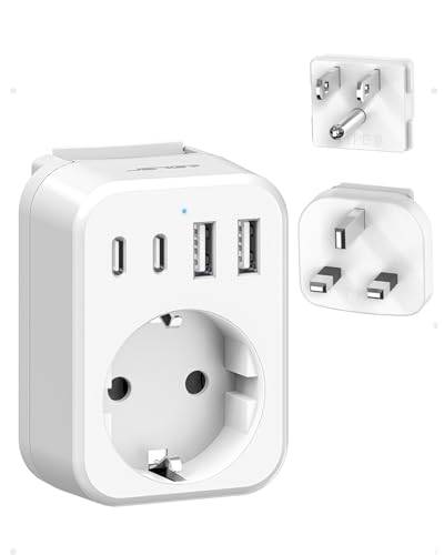 JSVER Reiseadapter Weltweit Set, Internationaler Reisestecker Adapter Steckdosenadapter mit 4 USB-Anschlüssen(2 USB C& 2 A) Reiseadapter Typ C/G/B Stecker für USA/Mexiko/Europa/UK/HK
