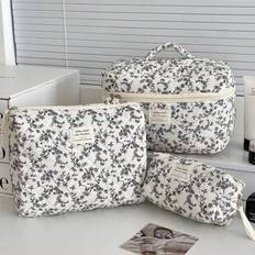 1Pc/Set Korean Style Black Ditsy Floral Print Lace Up Decorate Cute Makeup Bag Makeup Bag Set Large Portable Storage Pouch Cosmetic Bag Skincare Bag M - Multicolor - L,M,S,S+M+L,M+L,S+L,S+M