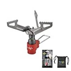 Tentock utomhus mini camping gasspis kompakt vikbar brännare 2 700 W ultralätt bärbar titan matlagning brinnande backpacking spisar för picknick vandring (röd)
