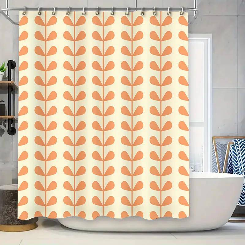Retro Mönster Orange Duschdraperi Badrumsdekor För Heminredning